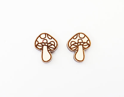 Mushroom studs, wood earring blanks