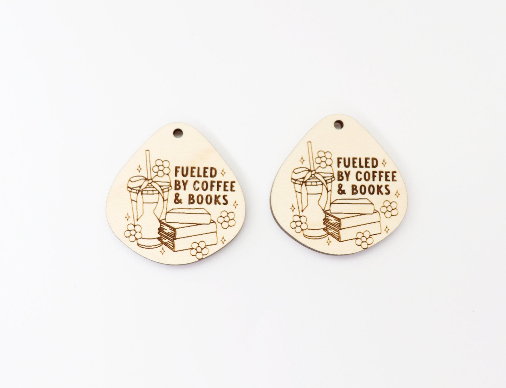 Coffee and books earring blanks, wood earrings