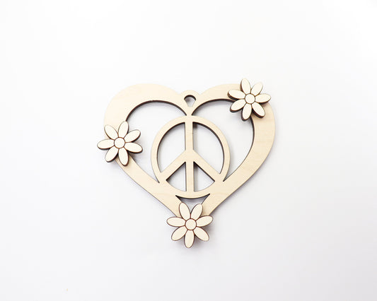 Floral peace Car charm blank, wood blanks