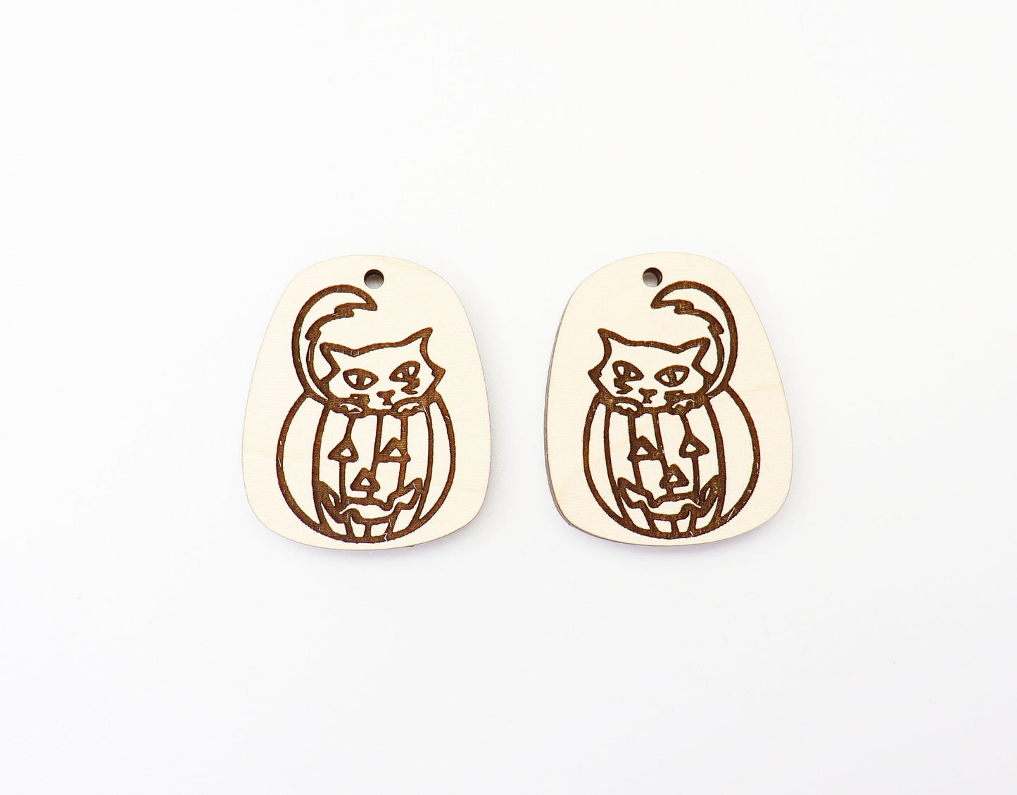 Cat in a Pumpkin earring blanks, wood blanks