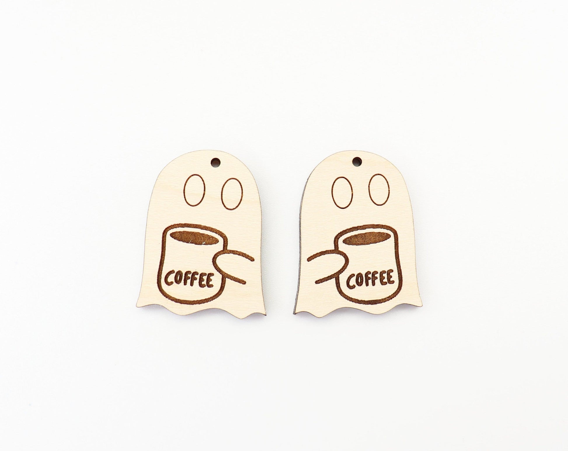 Ghost with coffee earring blanks, earring blanks, wood cutouts