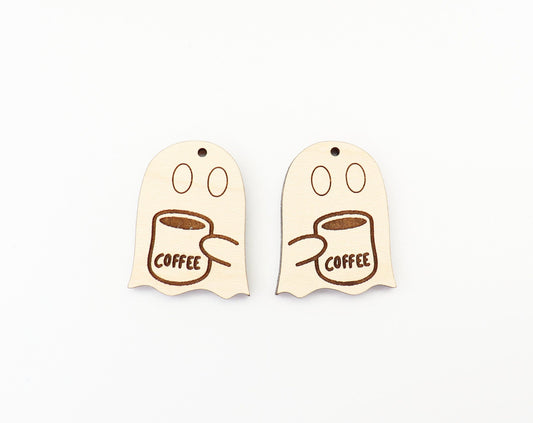 Ghost with coffee earring blanks, earring blanks, wood cutouts