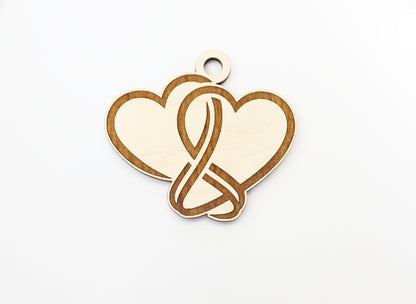 Double heart car charm, wood blanks, wood cutouts