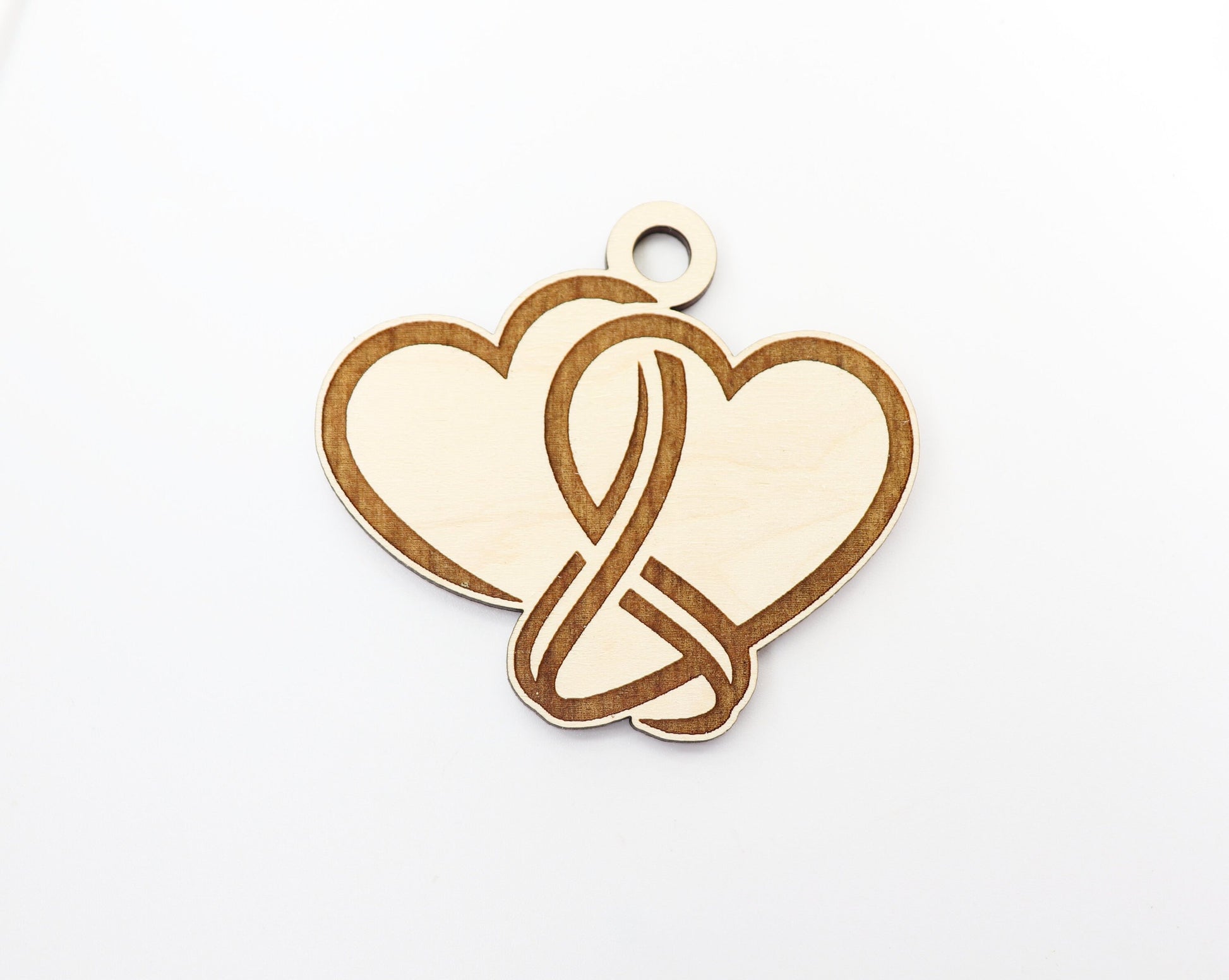 Double heart car charm, wood blanks, wood cutouts