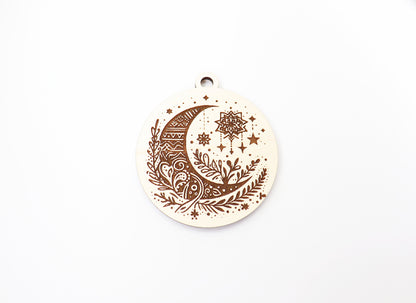 Moon car charm blank, wood blanks