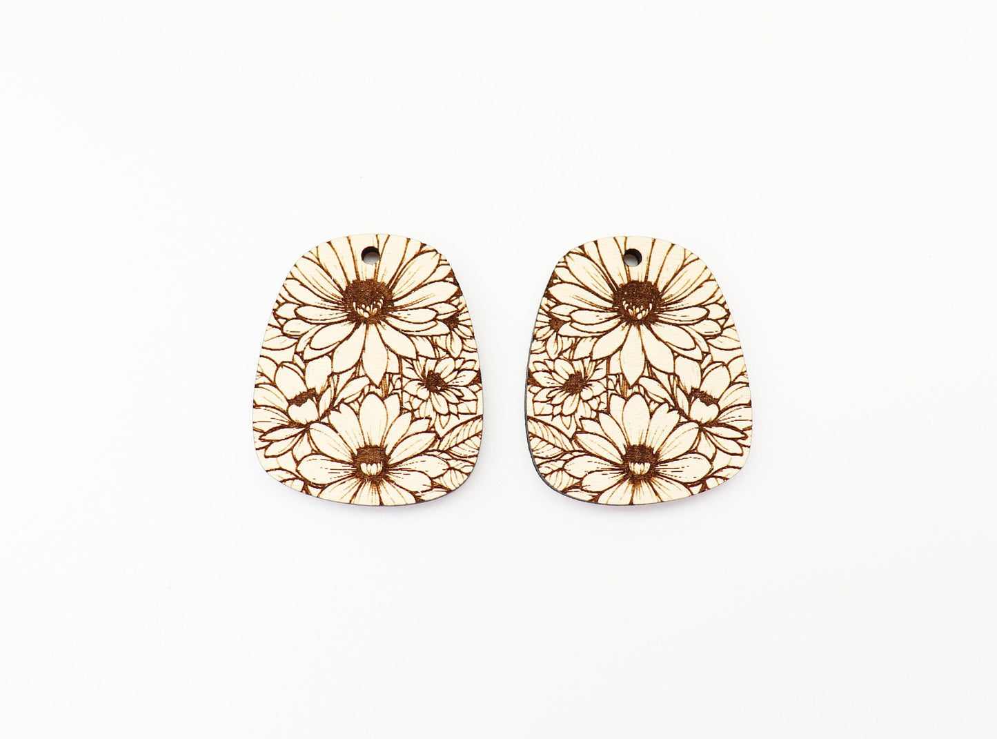 Daisy earring blanks, wood earring blanks, sold per set