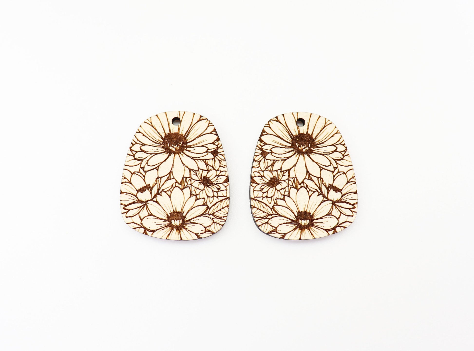 Daisy earring blanks, wood earring blanks, sold per set