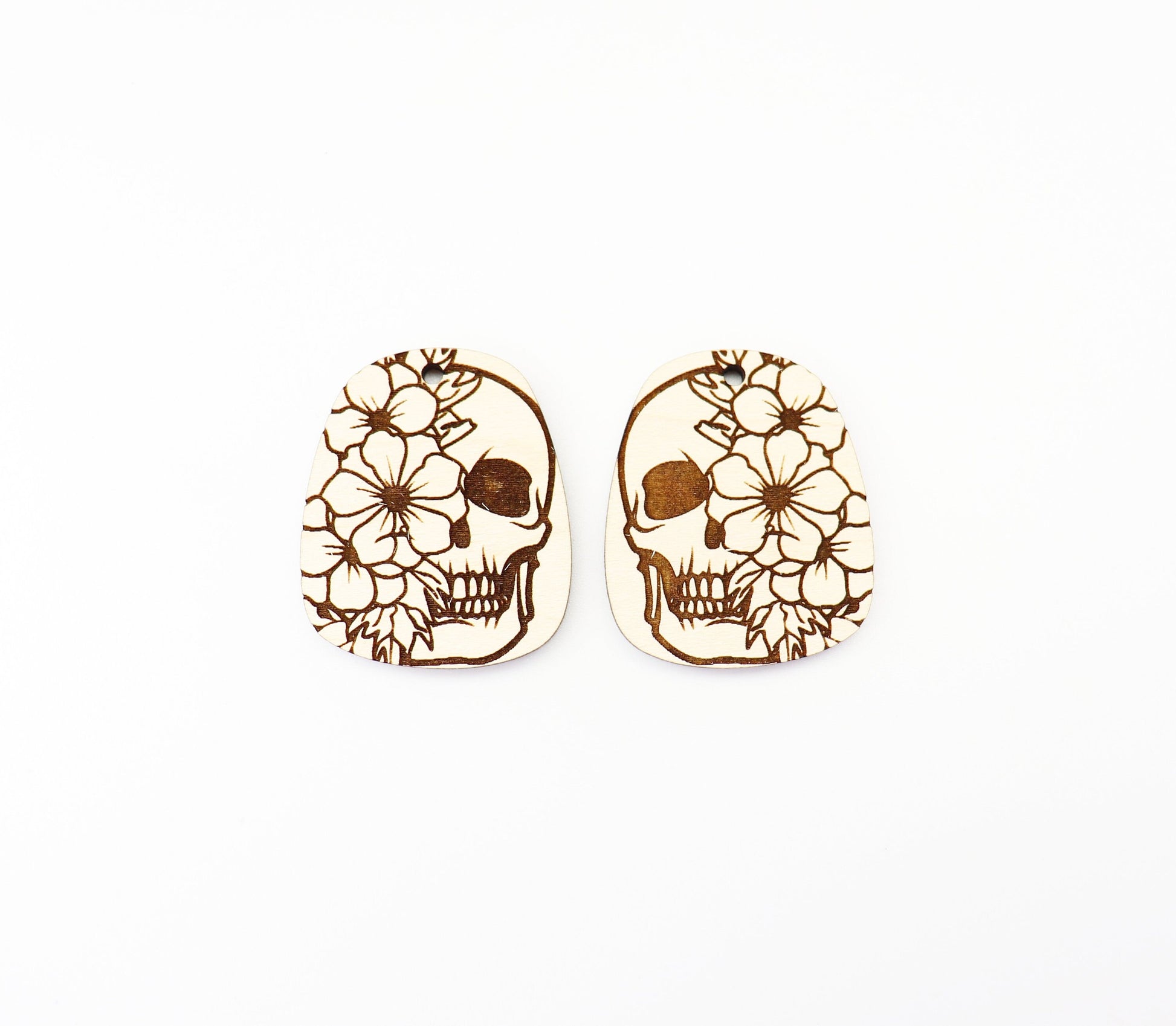 Floral skull earrings, earring blanks, sold per set