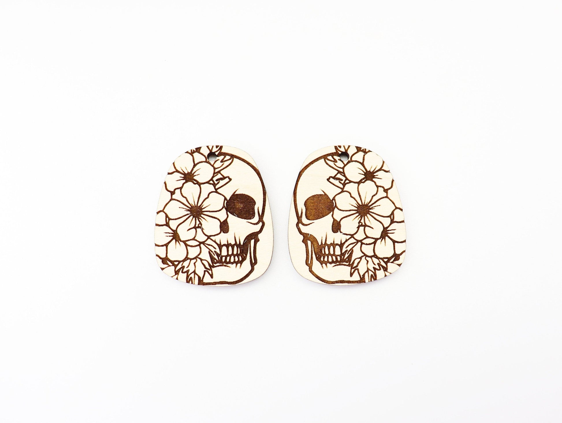 Floral skull earrings, earring blanks, sold per set