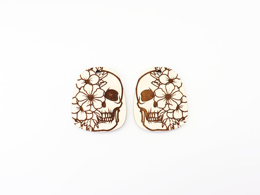 Floral skull earrings, earring blanks, sold per set