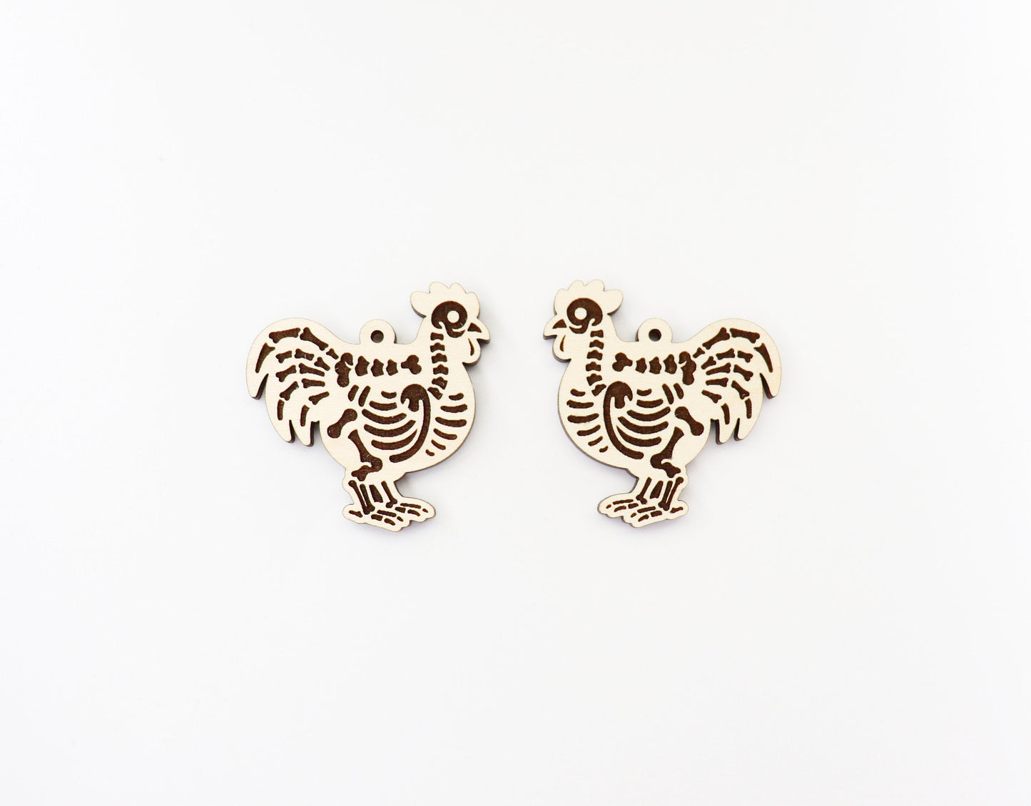 Rooster skeleton earring blanks, wood earring blanks