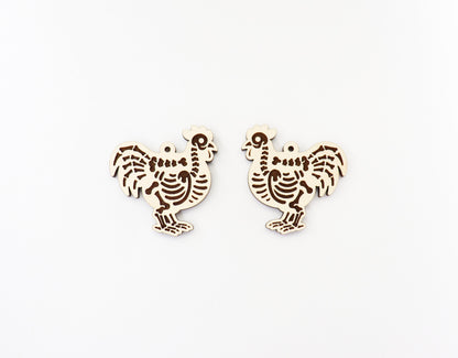 Rooster skeleton earring blanks, wood earring blanks