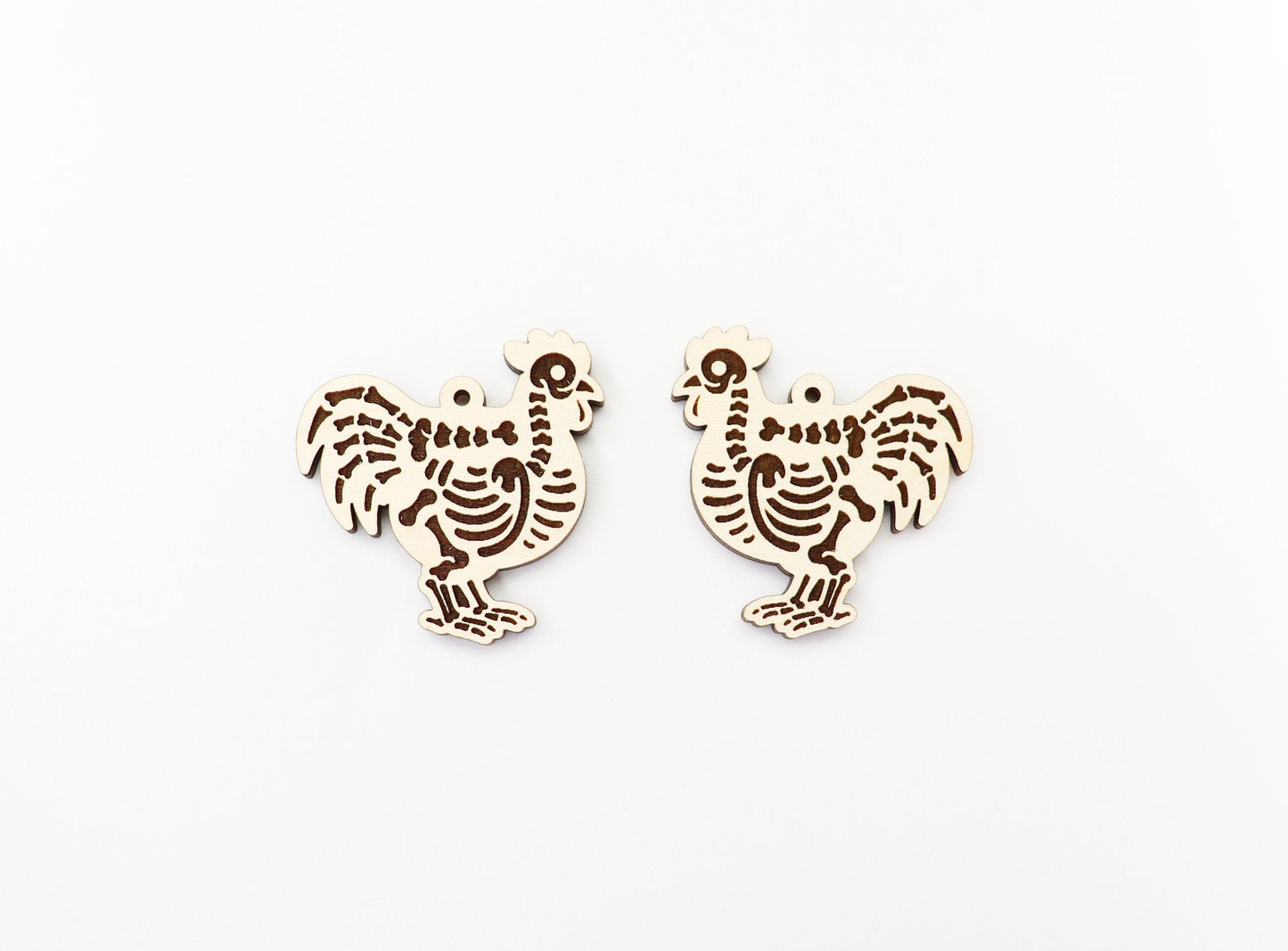 Rooster skeleton earring blanks, wood earring blanks