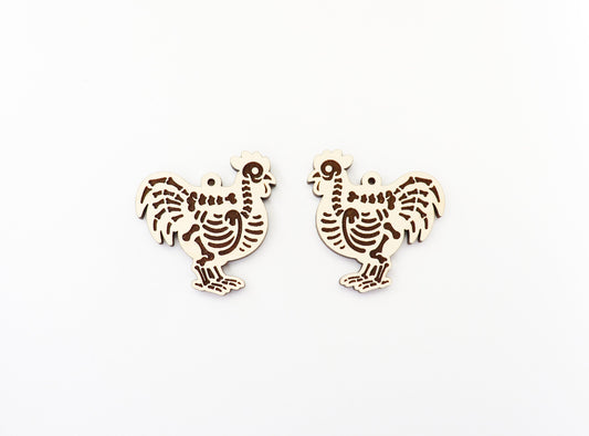 Rooster skeleton earring blanks, wood earring blanks