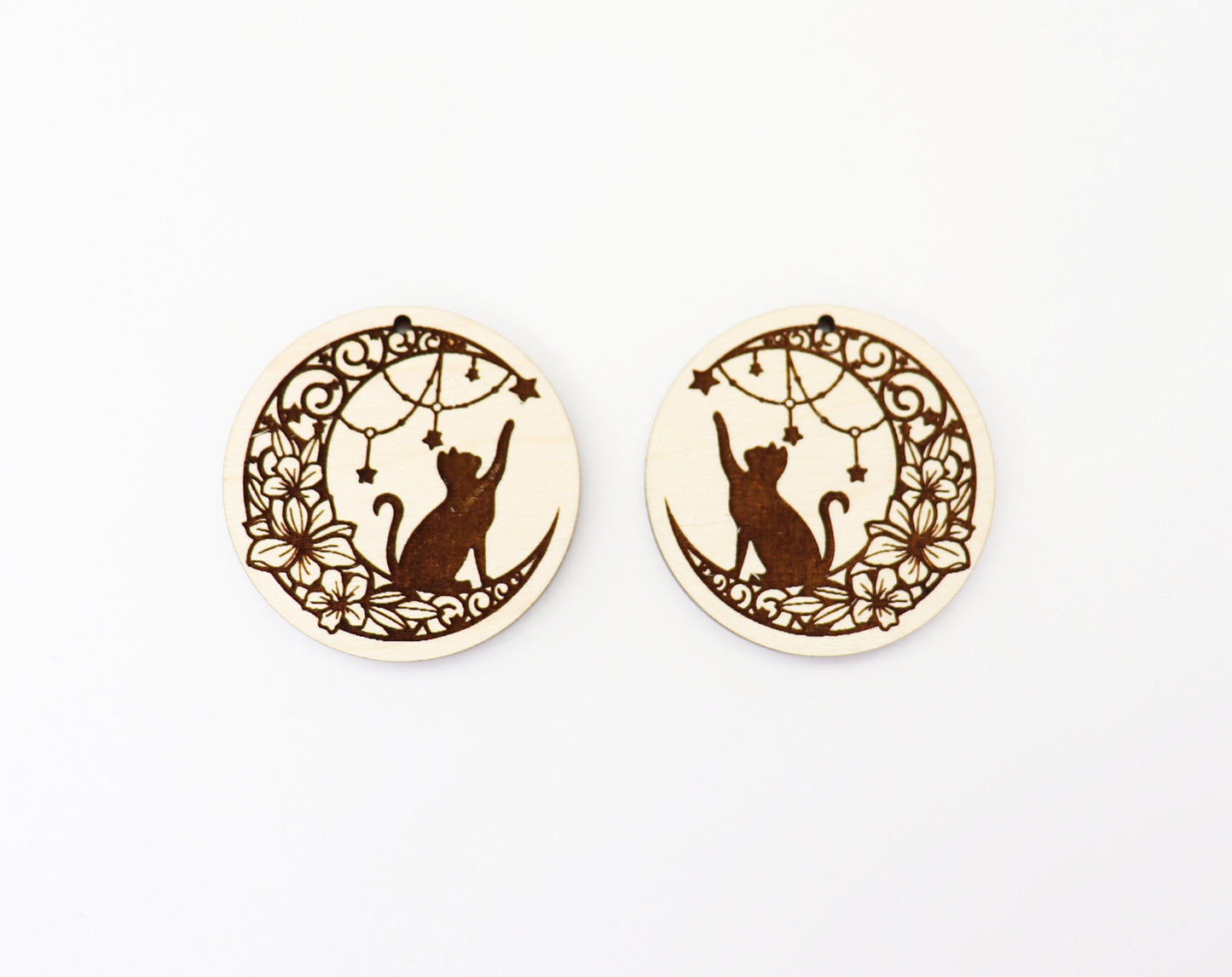 Cat on the moon earring blanks, earring blanks