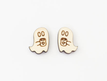 Ghost with coffee stud earring blanks, earring blanks