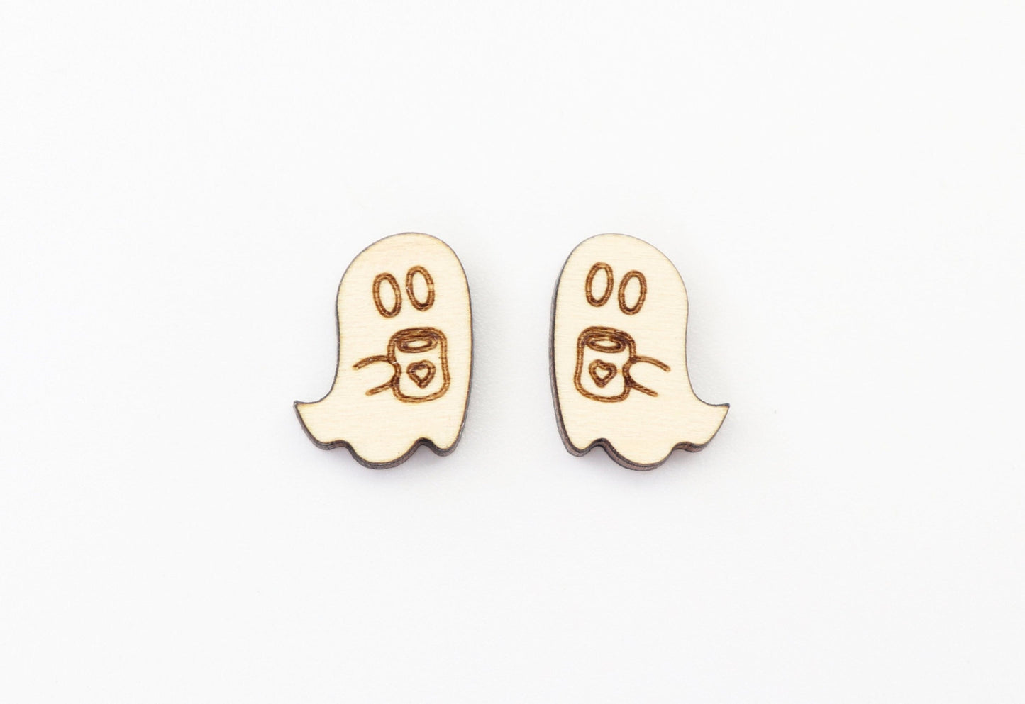 Ghost with coffee stud earring blanks, earring blanks