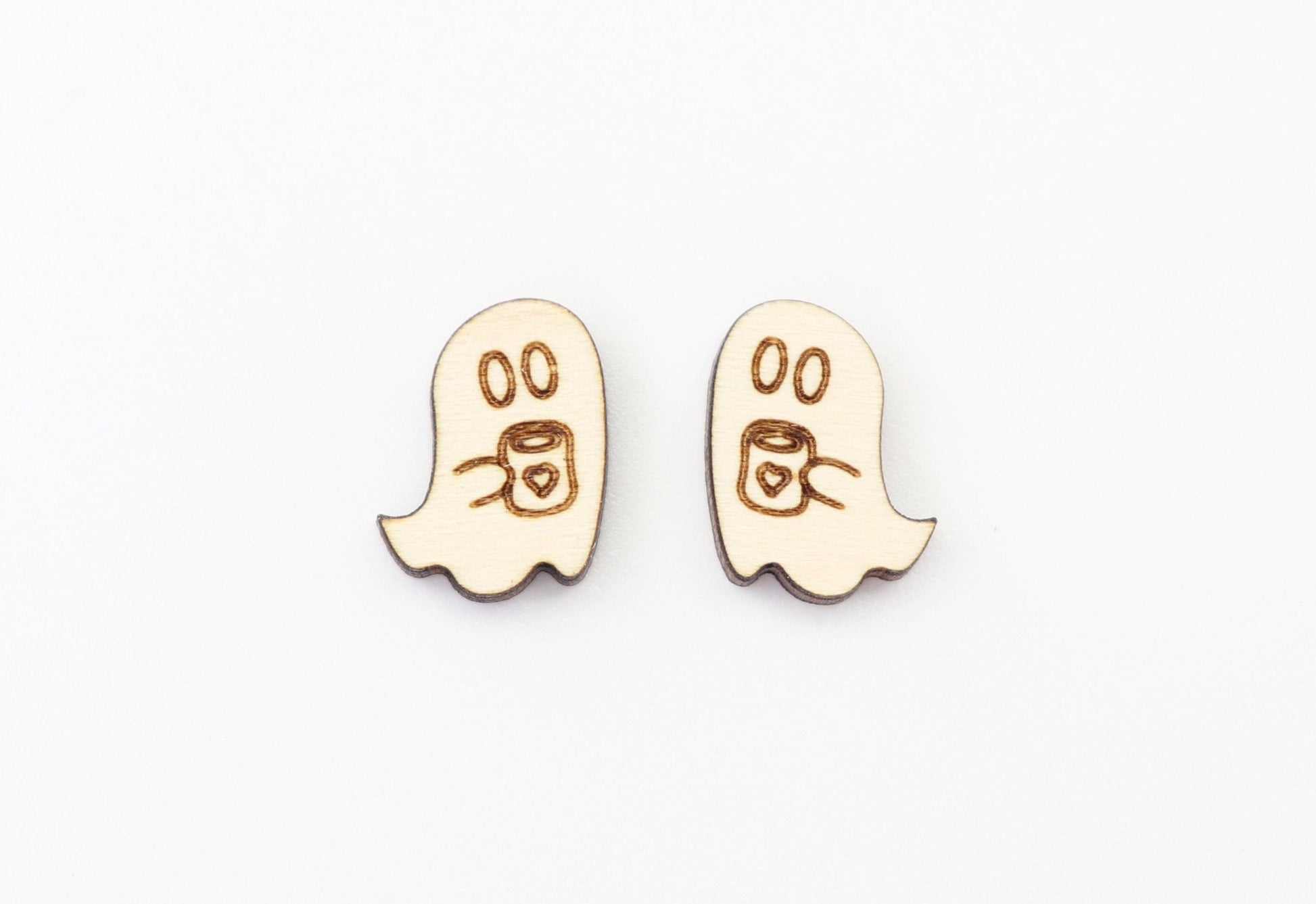 Ghost with coffee stud earring blanks, earring blanks