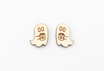 Ghost with coffee stud earring blanks, earring blanks