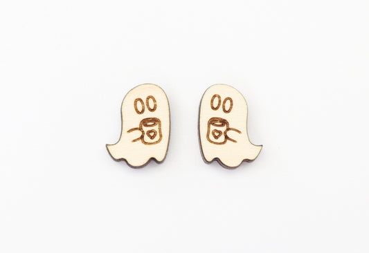 Ghost with coffee stud earring blanks, earring blanks