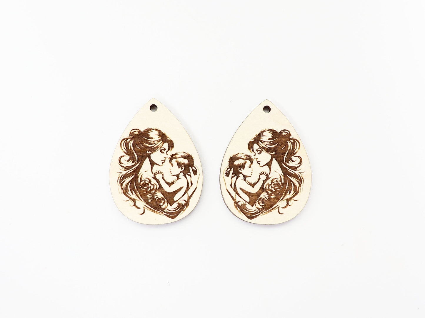 Mother and child wood earring blanks, DIY earrings, earring blanks