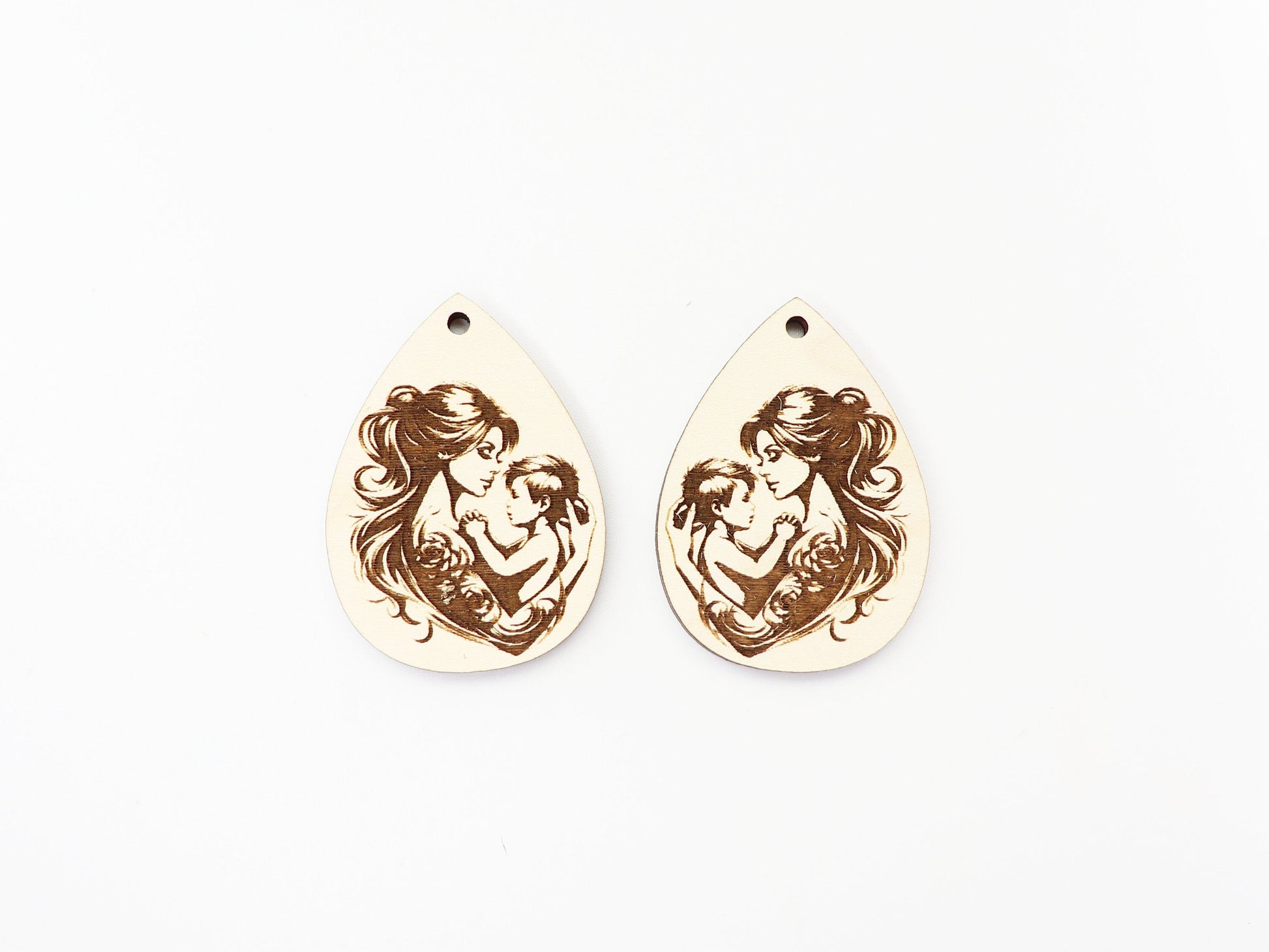 Mother and child wood earring blanks, DIY earrings, earring blanks