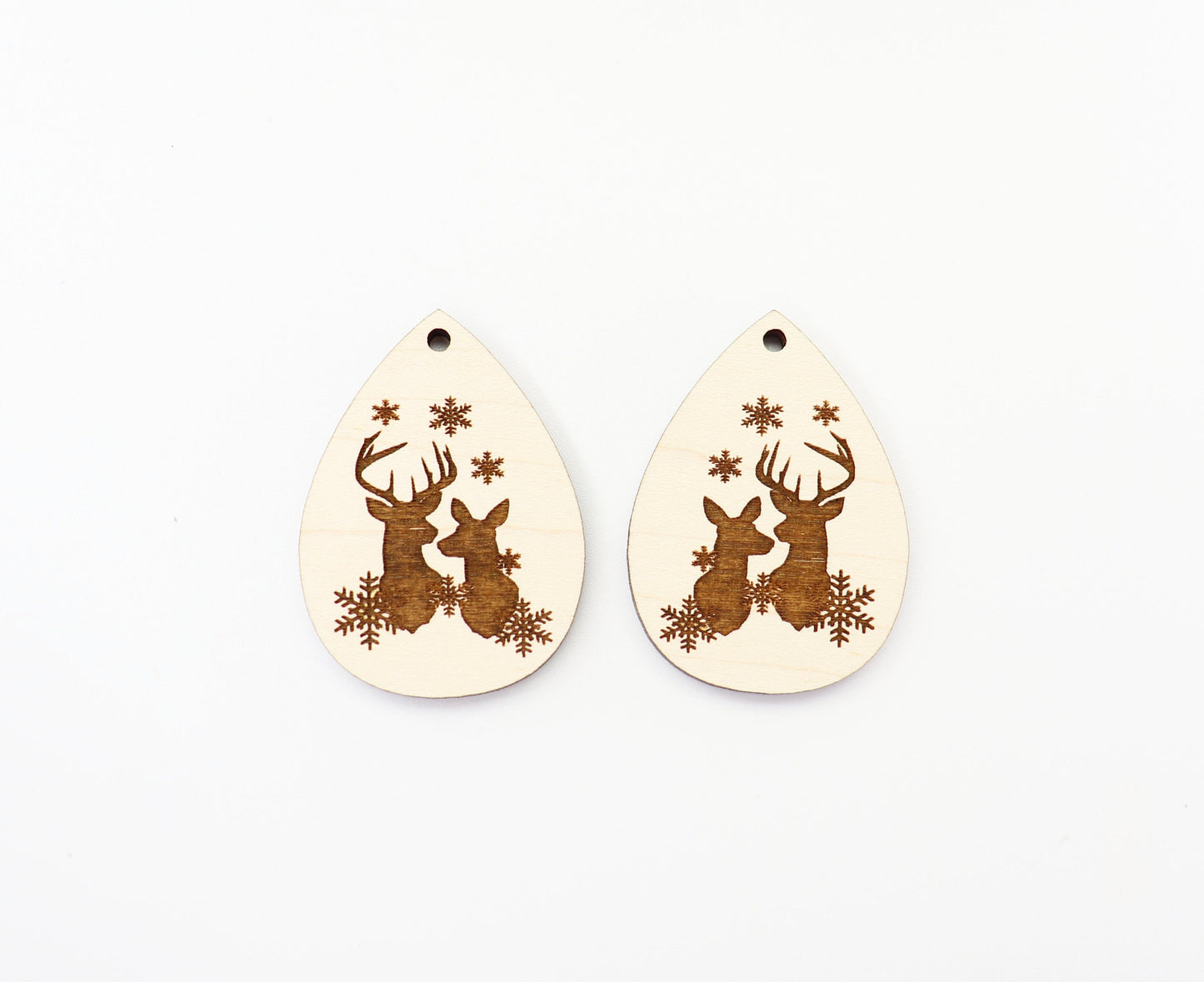 Deer and snowflake wood earring blanks, earring supplies