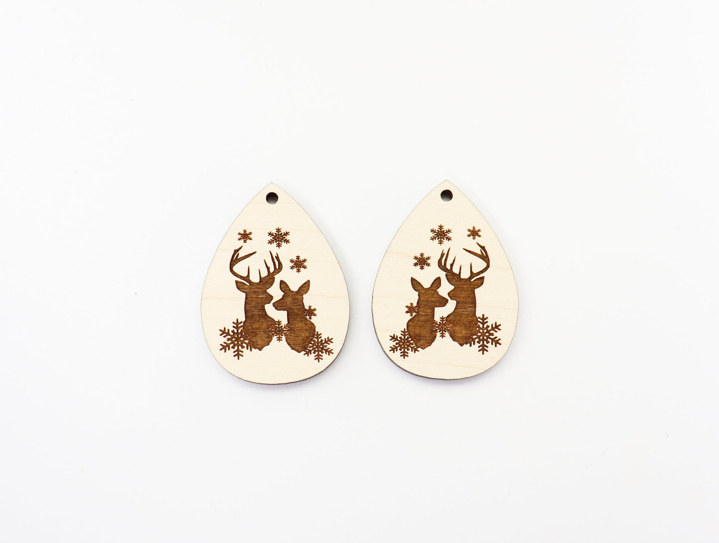 Deer and snowflake wood earring blanks, earring supplies