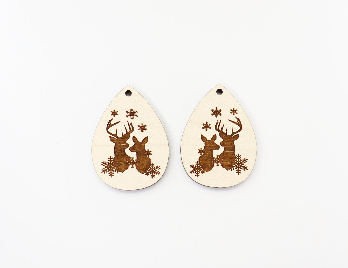 Deer and snowflake wood earring blanks, earring supplies