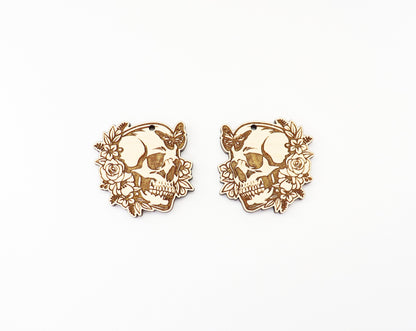 Floral skull earrings, earring blanks