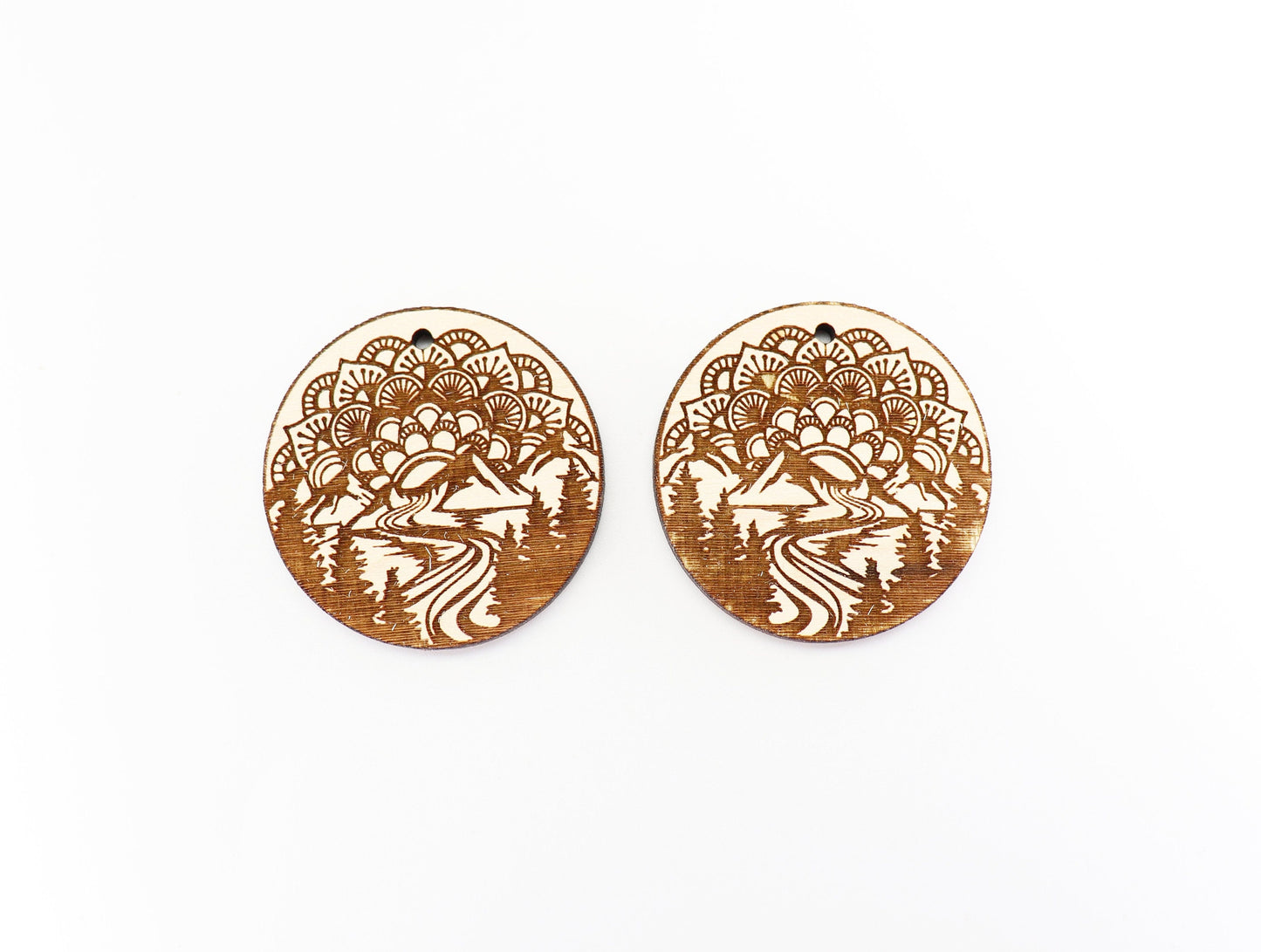 Mandala mountain wood earring blanks, earring blanks