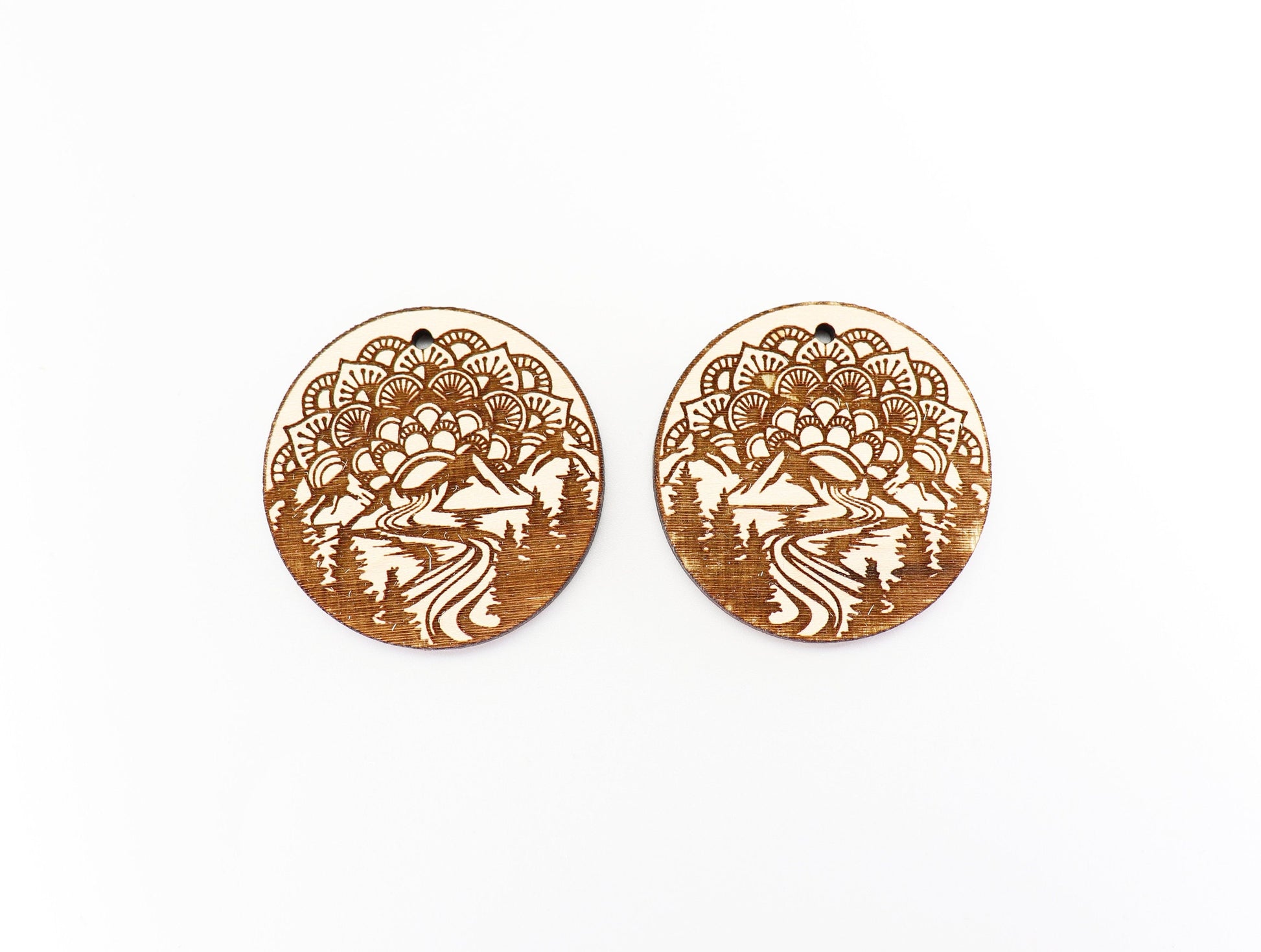 Mandala mountain wood earring blanks, earring blanks