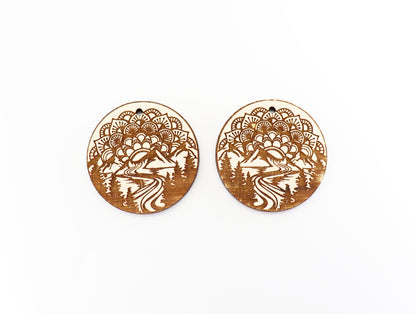 Mandala mountain wood earring blanks, earring blanks