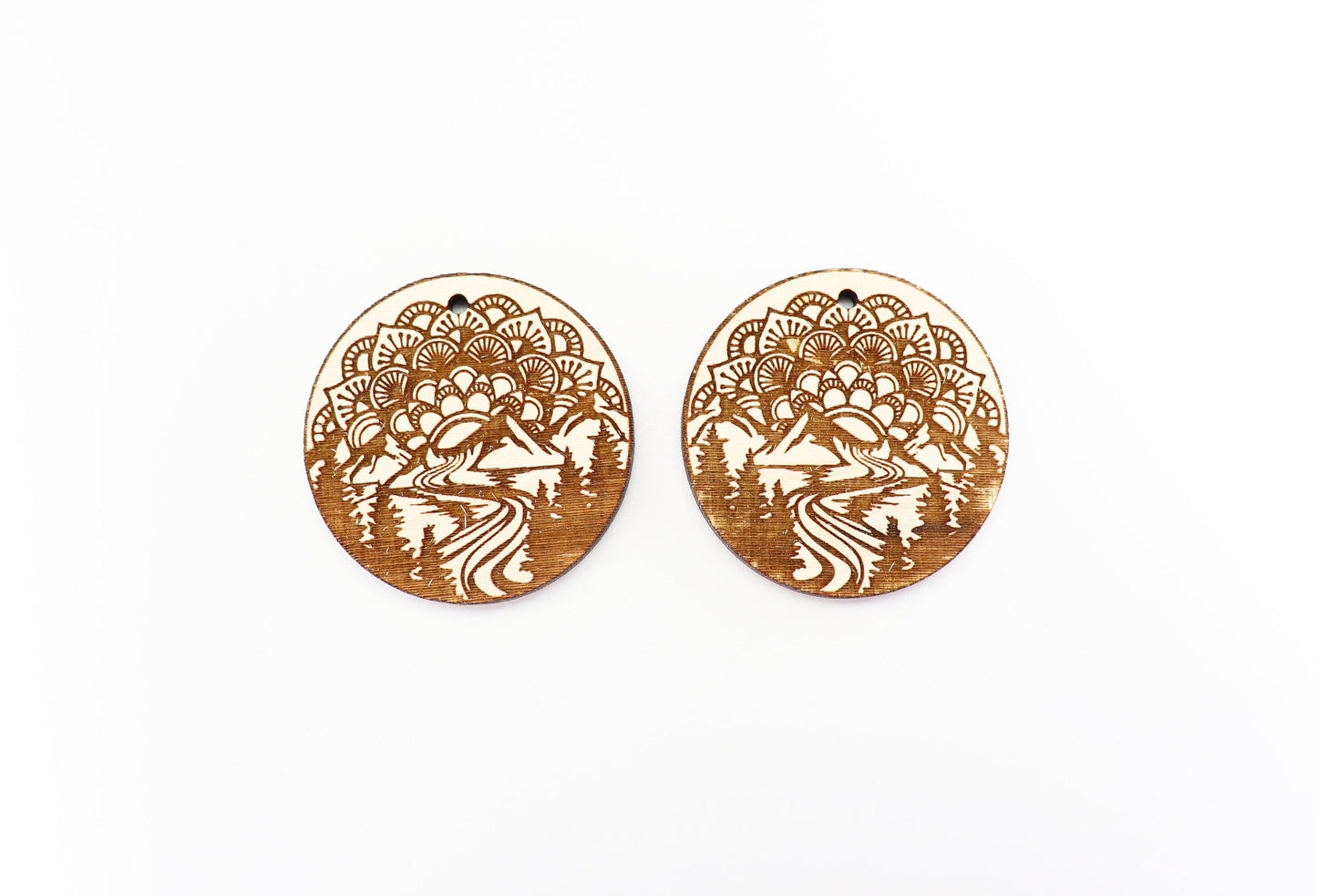 Mandala mountain wood earring blanks, earring blanks