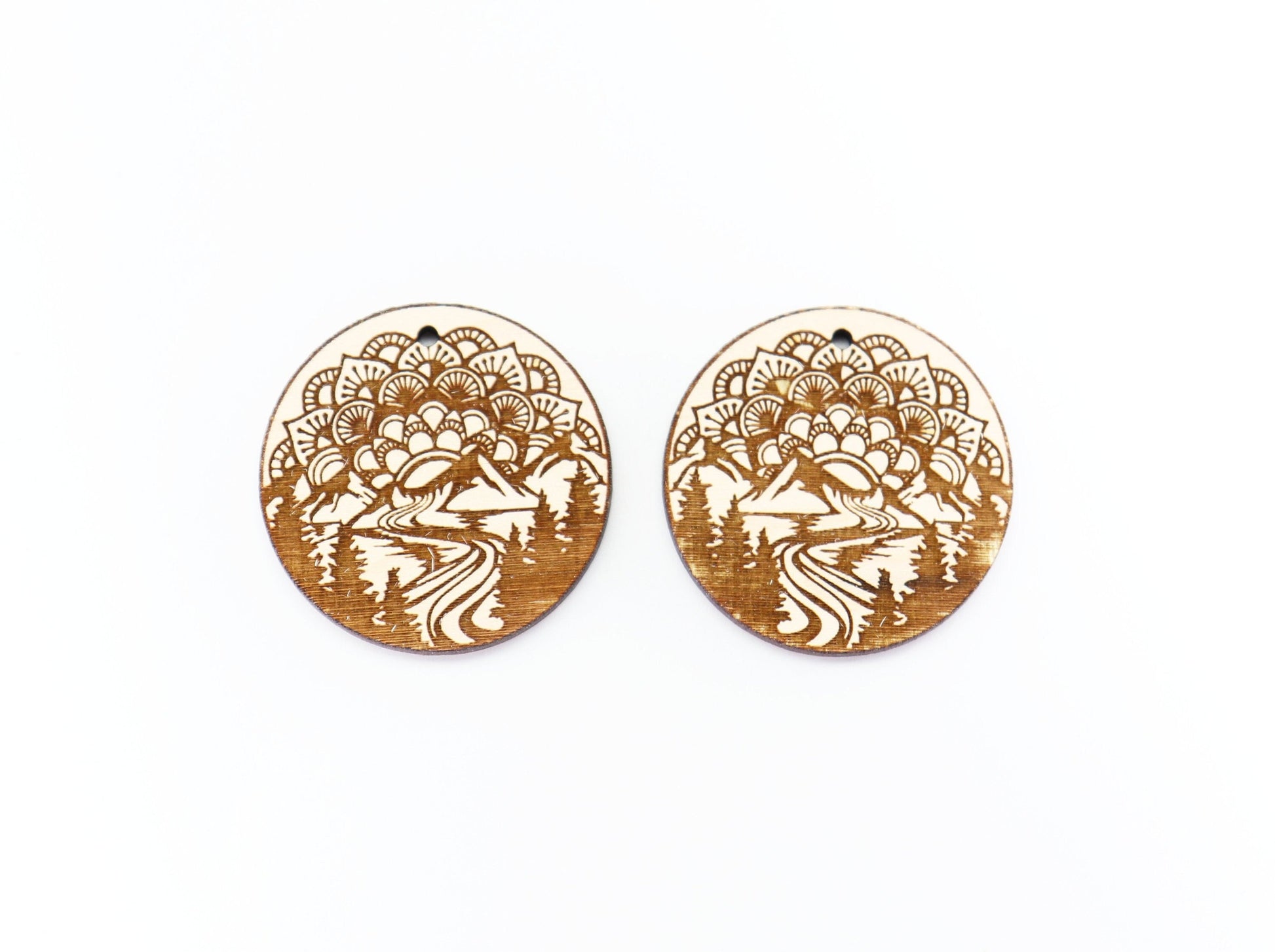 Mandala mountain wood earring blanks, earring blanks