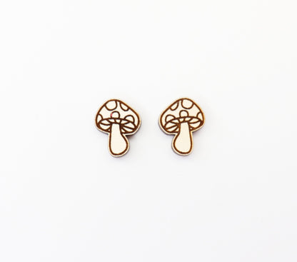 Mushroom studs, wood earring blanks