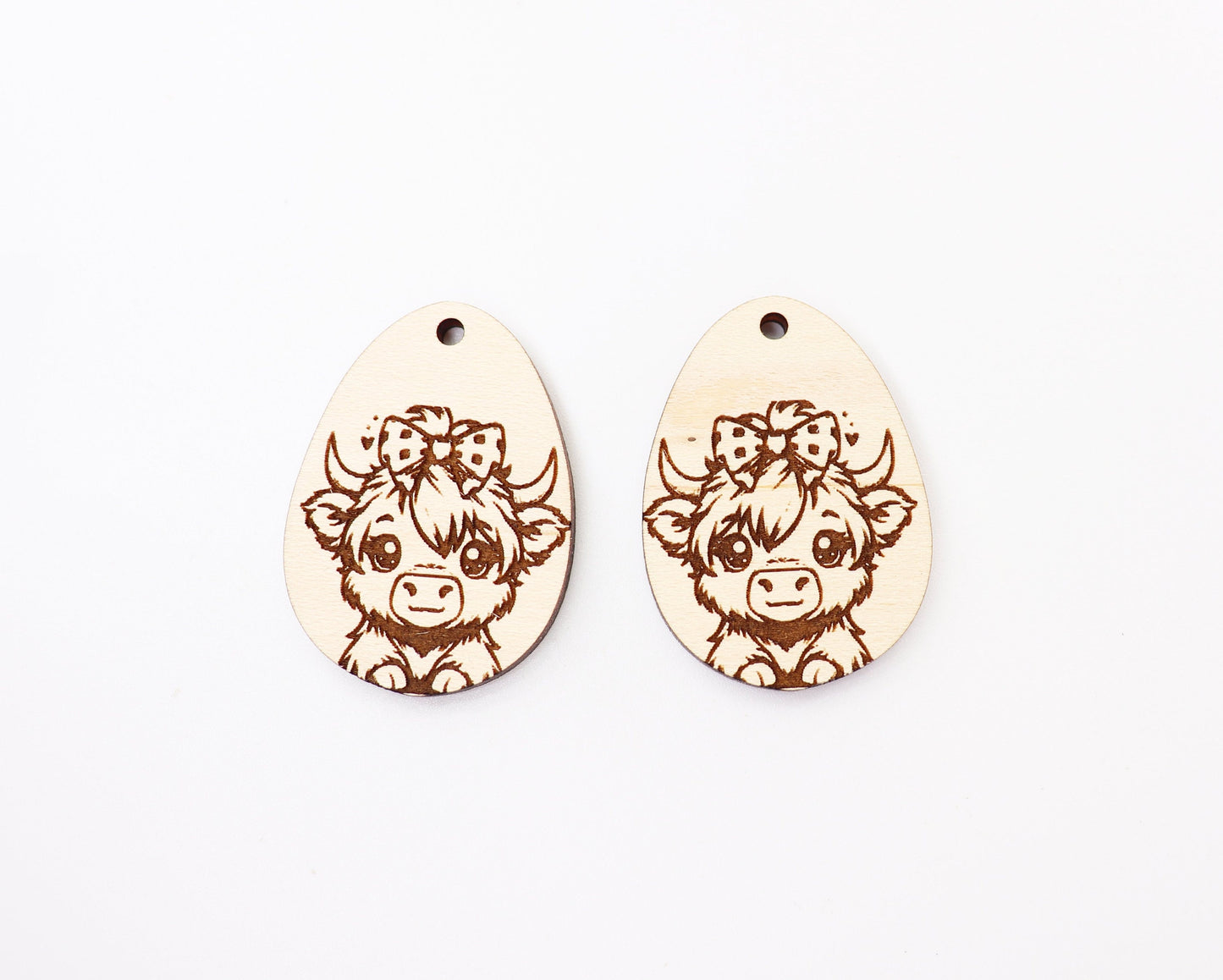 Highland cow earrings, wood earring blanks