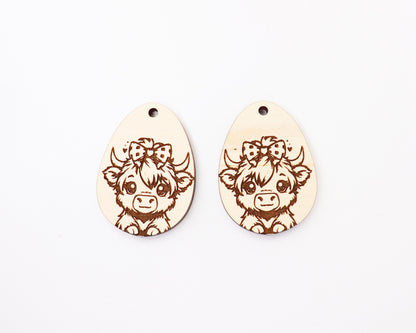 Highland cow earrings, wood earring blanks