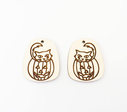 Cat in a Pumpkin earring blanks, wood blanks