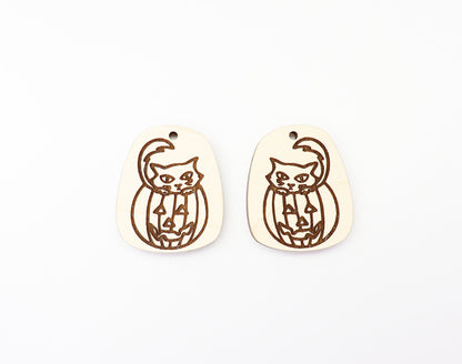 Cat in a Pumpkin earring blanks, wood blanks