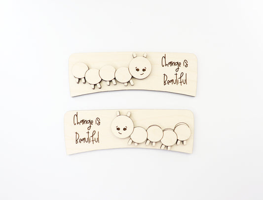 Caterpillar hair clip blanks, wood blanks, laser cut blanks