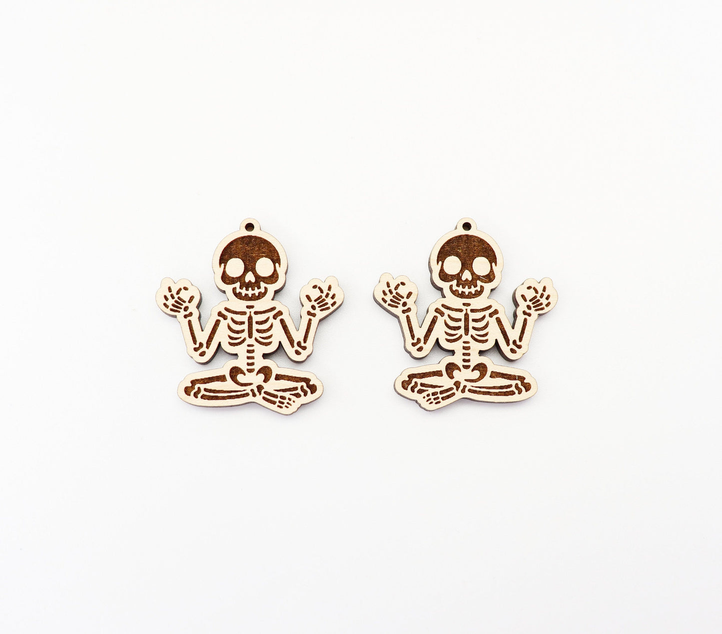 Meditating Skeleton earrings, wood earring blanks