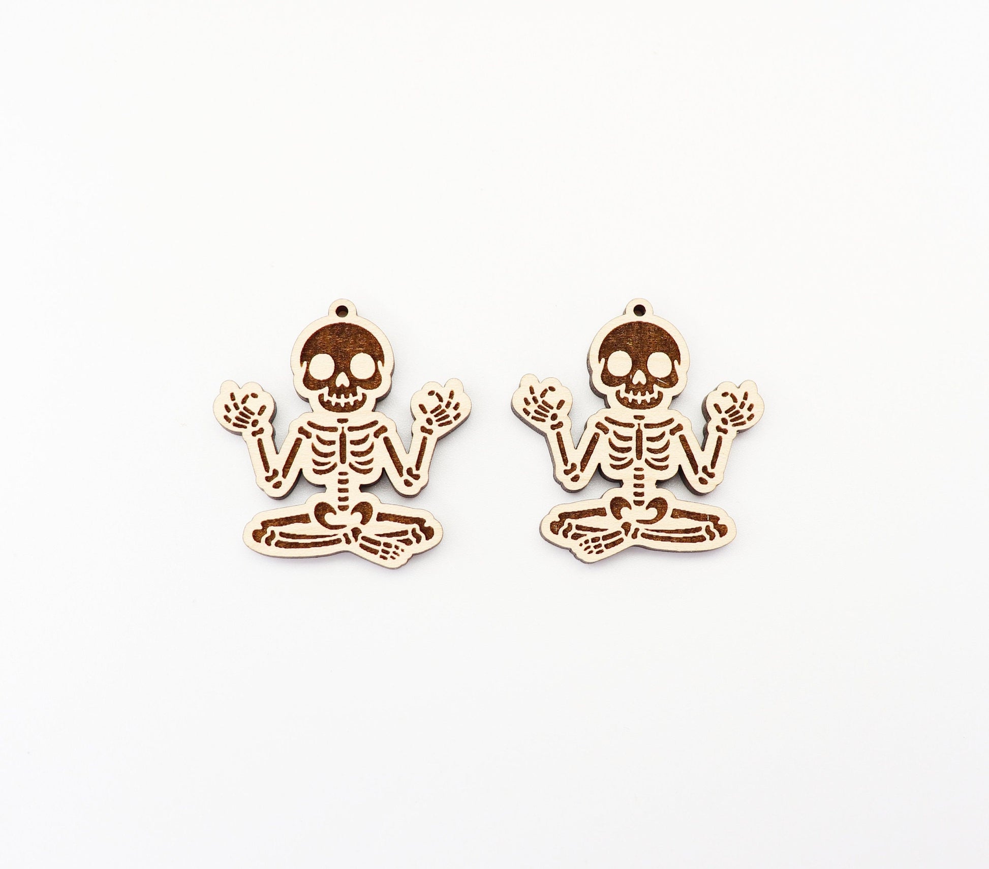 Meditating Skeleton earrings, wood earring blanks