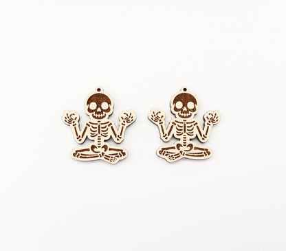 Meditating Skeleton earrings, wood earring blanks