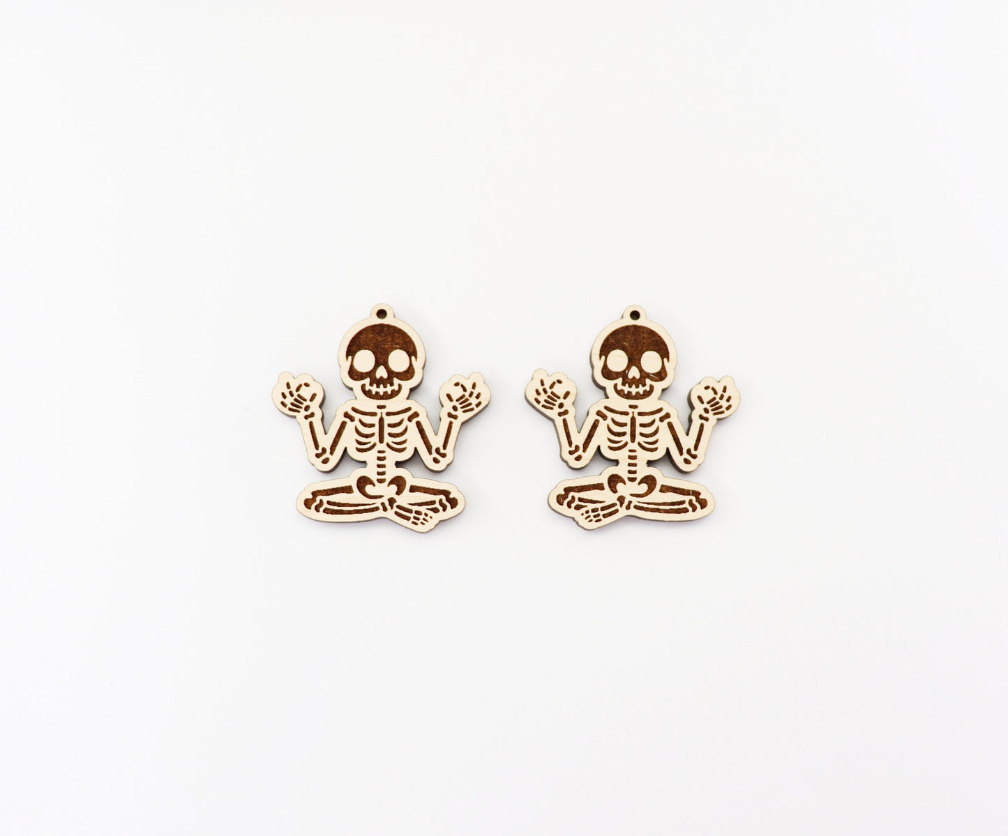 Meditating Skeleton earrings, wood earring blanks