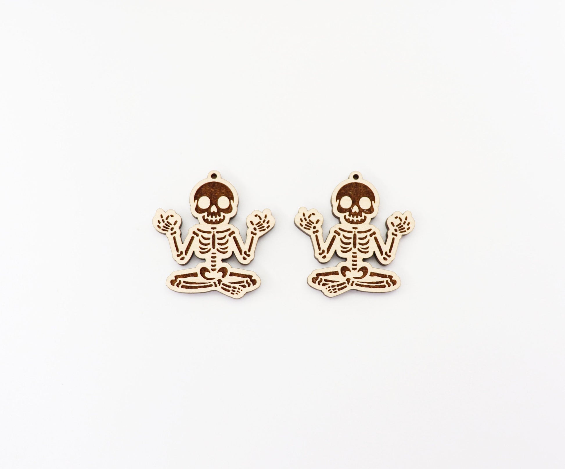 Meditating Skeleton earrings, wood earring blanks