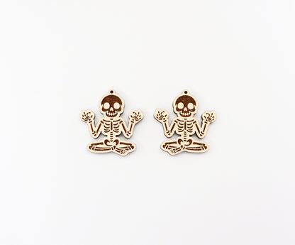 Meditating Skeleton earrings, wood earring blanks