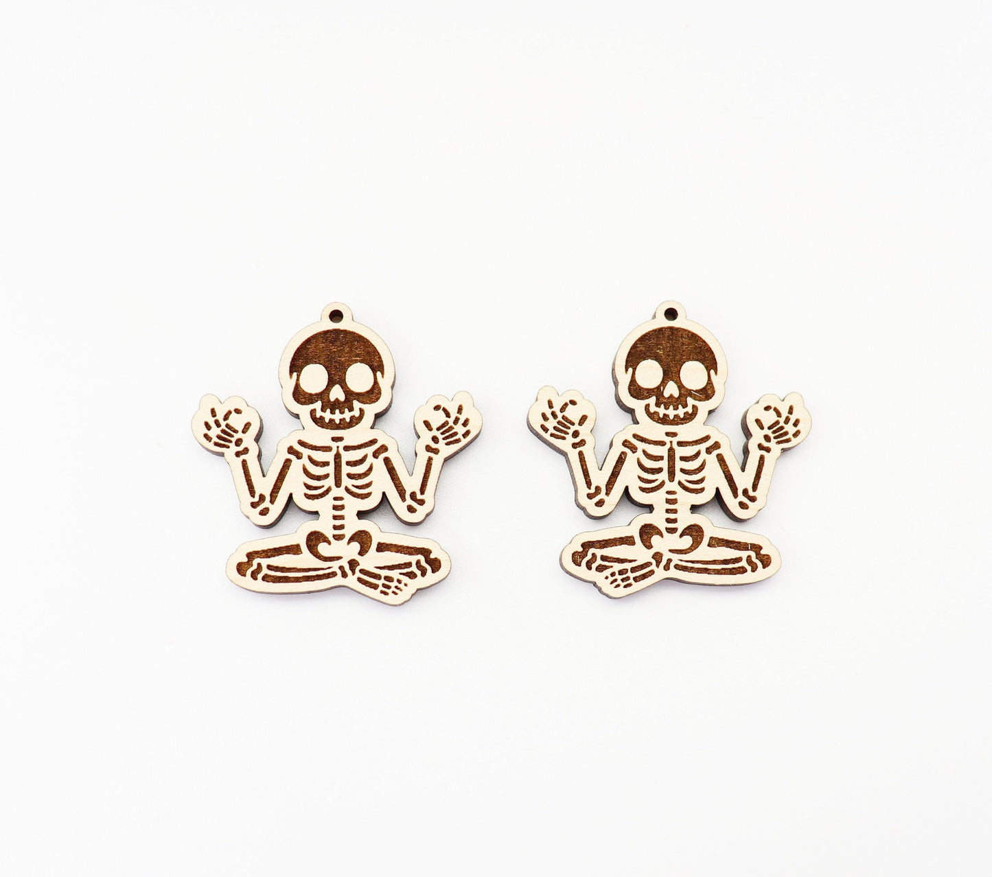 Meditating Skeleton earrings, wood earring blanks