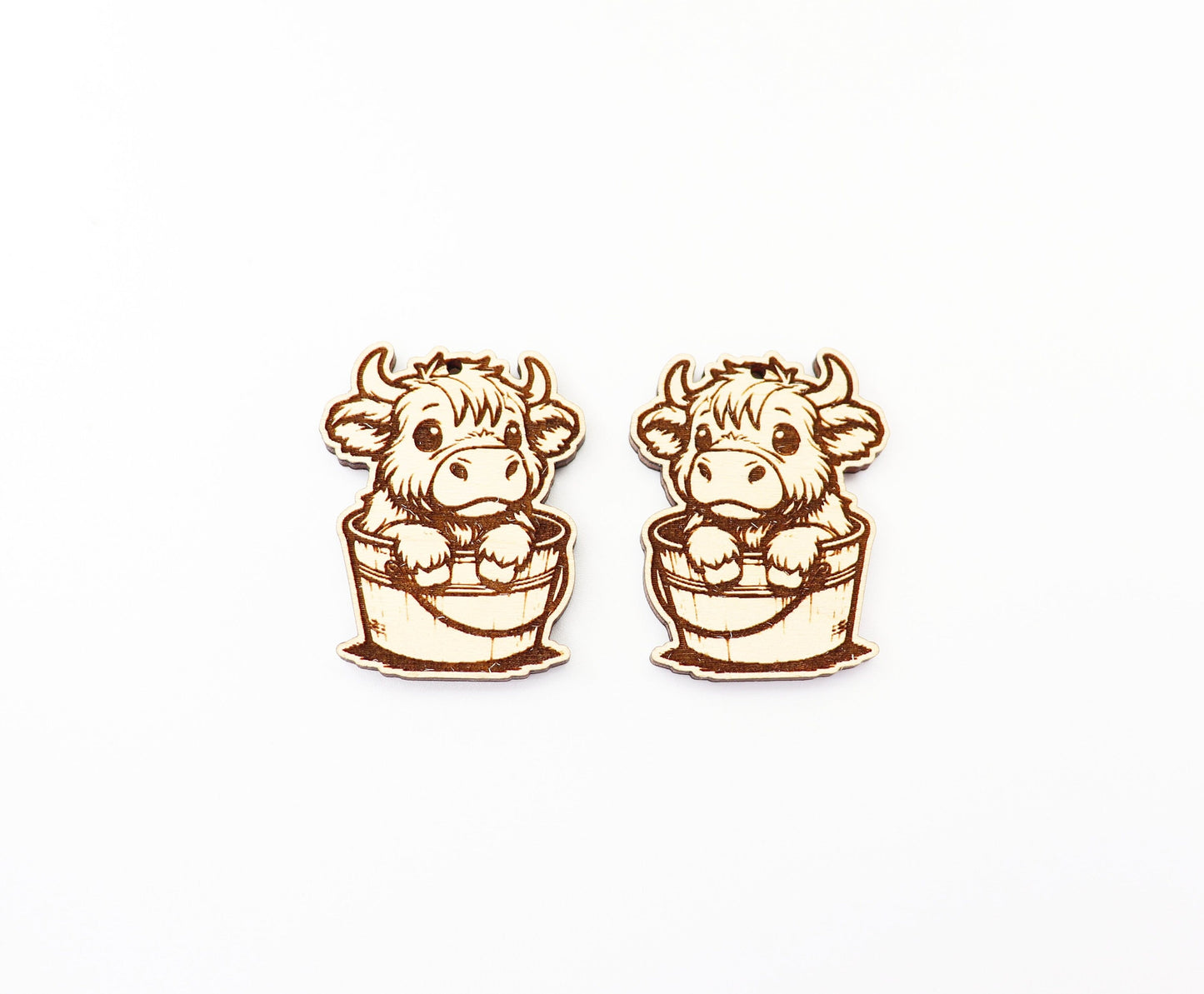 Cow in bucket earrings, wood earring blanks