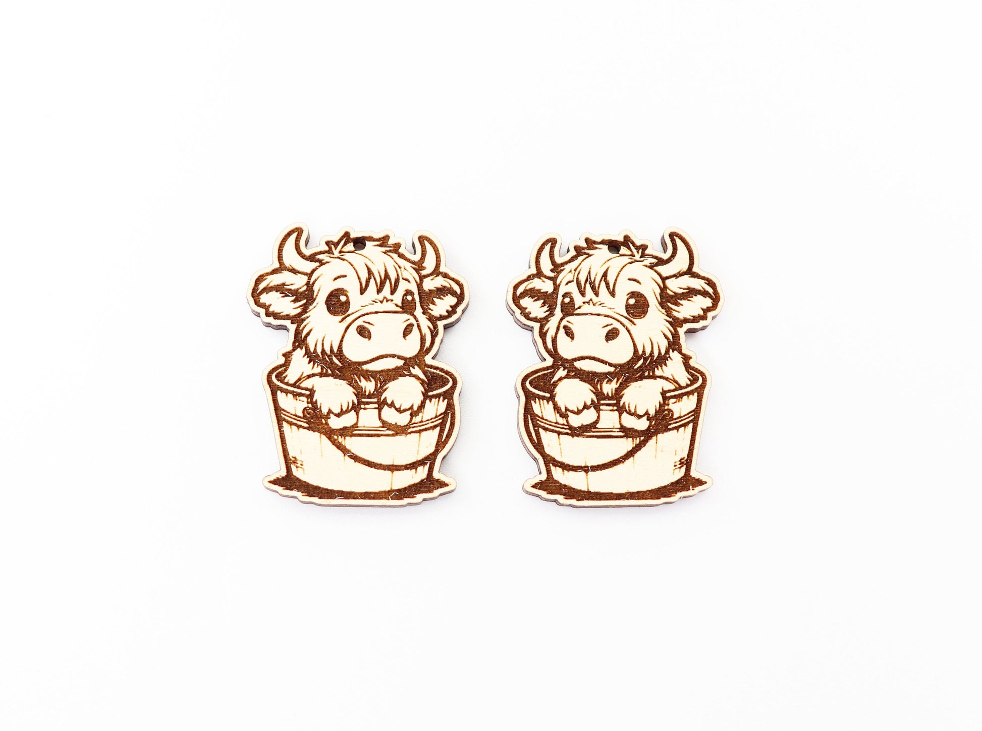 Cow in bucket earrings, wood earring blanks